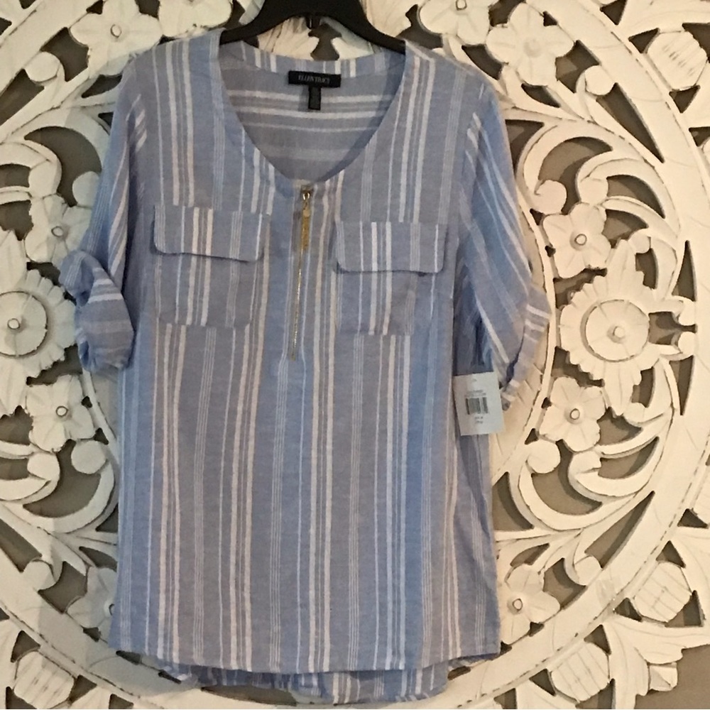 NWT Ellen Tracy half zip linen blend tunic top Sz M